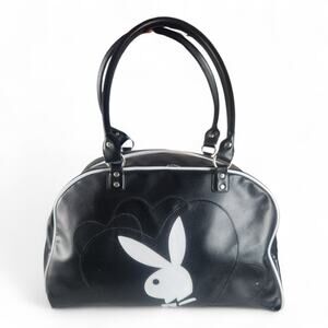 Y2K Vtg Playboy Black Bowler Duffel Bag Large Weekender Zip Bunny 2000s Travel
